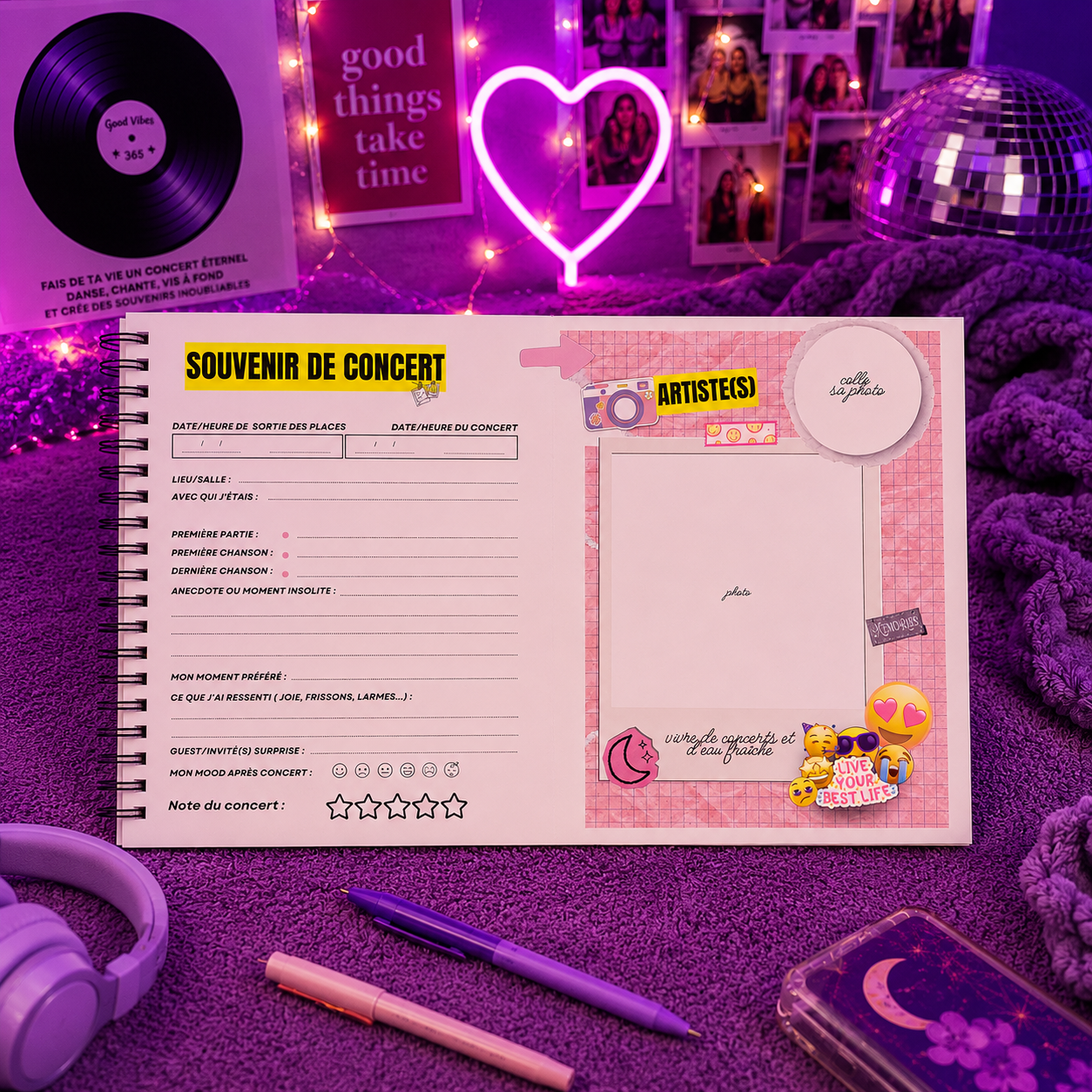 Mon Carnet de Concerts – Tes Souvenirs à Revivre Encore et Encore 🎤✨